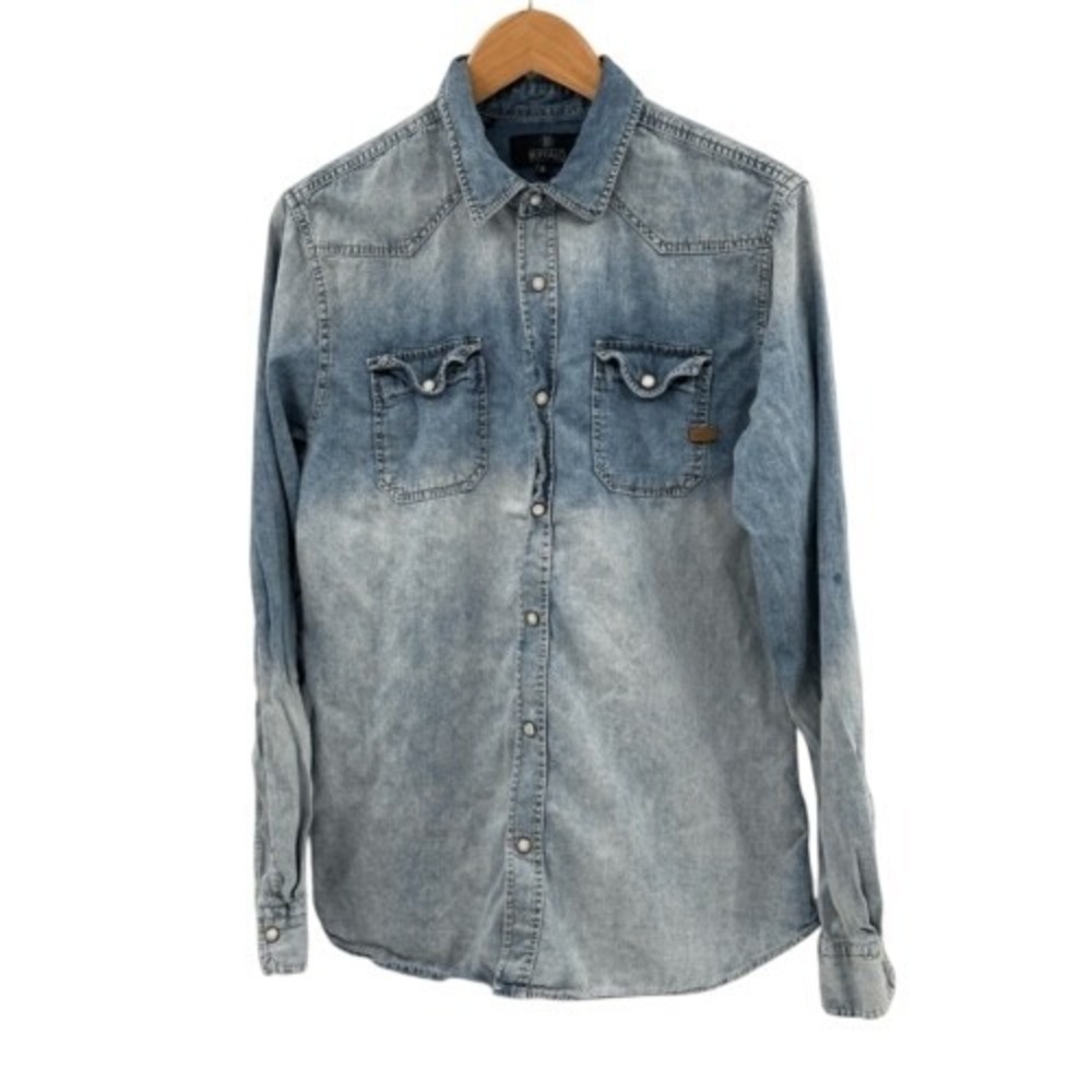 Buffalo David Bitton Shirt Button Up Chambray Blue Western Pearl Women Medium‎